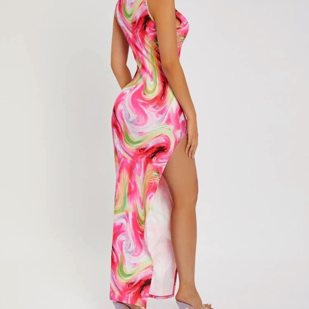 Marbled Print High Split Dress - image 3